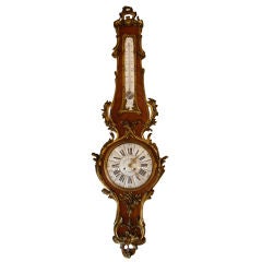 Important Louis XV Kingwood Signed Clock and Thermometer