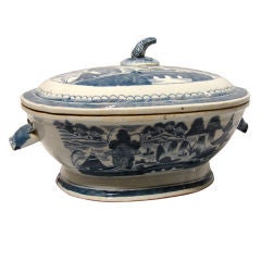 Chinese blue Canton soup tureen
