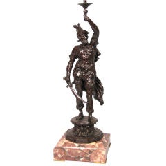 Spelter Warrior on Marble Stand as Lamp