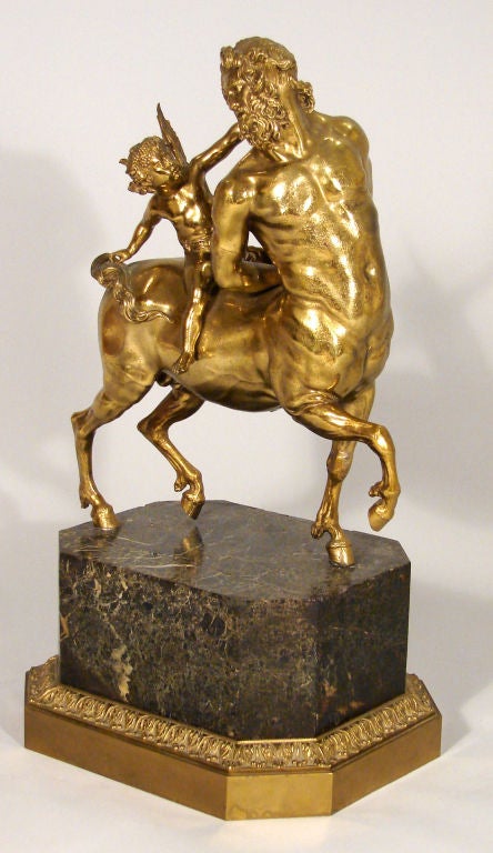 Brass minotaur with putto on a marble base In Excellent Condition In San Francisco, CA