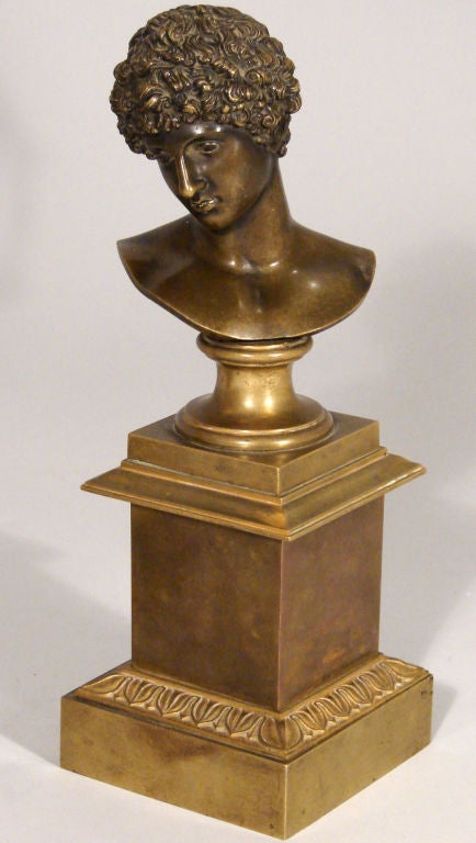 A bronze neoclassical bust of Antinous, after P. Bazzanti. Circa 1900-1930.