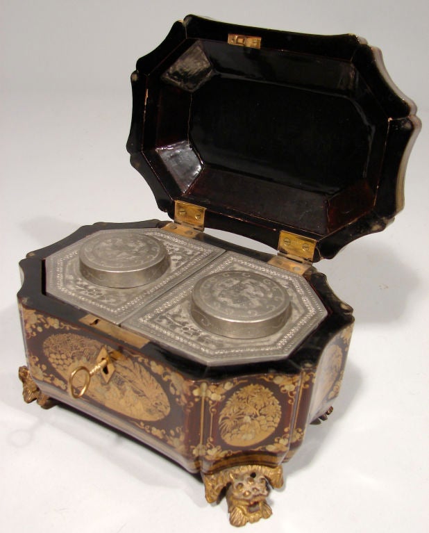 19th Century Chinese export lacquer tea caddy