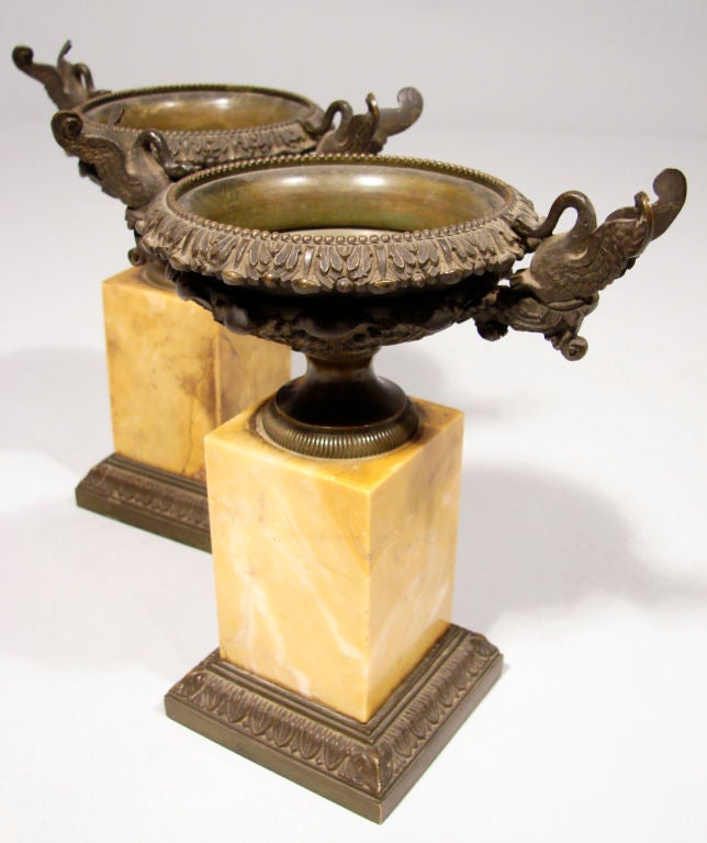 Pair Charles X  bronze and Siena marble urns