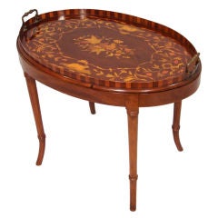George III style inlaid mahogany oval tray on stand