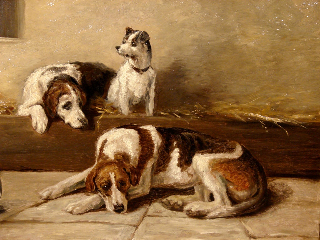 English Oil on Canvas of 3 Dogs  by Lionel Inglis