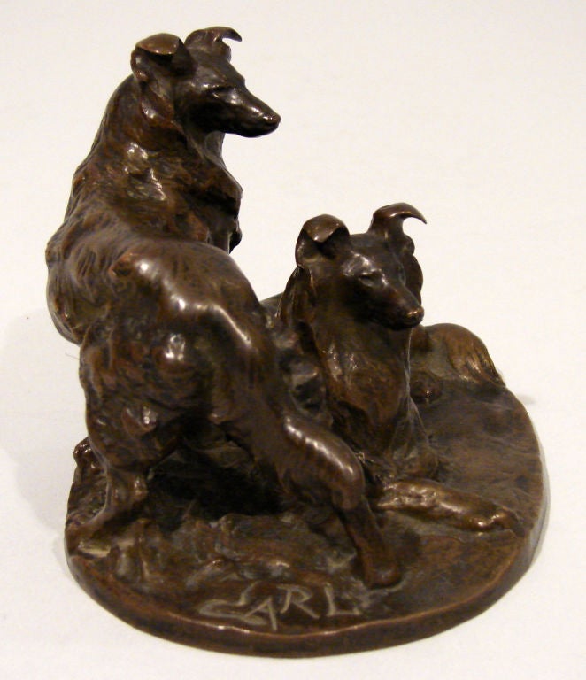 19th Century Bronze of 2 Collies by Otto Jarl