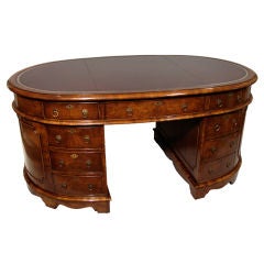 Antique English Oval Figured Walnut Partners Desk