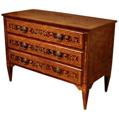 Northern Italian Walnut Marquetry Inlaid Neoclassical  Commode