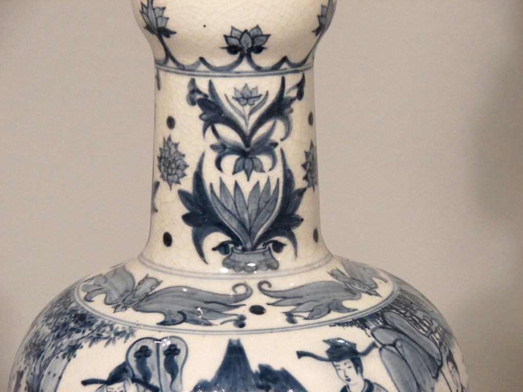 Chinese Blue Canton Bottle Form Vase, now Electrified