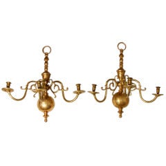 Antique Pair of Cast Brass 3 Light Sconces