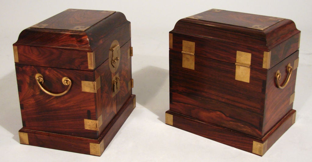 Brass Pair of Chinese Huanghuali Storage Chests