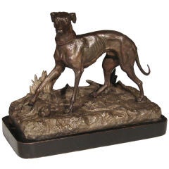 Patinated Metal Grouping of a Greyhound and Rabbit