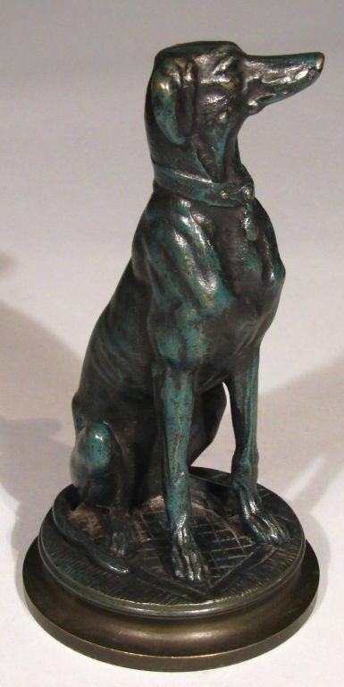 20th Century Bronze Seated Greyhound After Antoine Louis Bayre