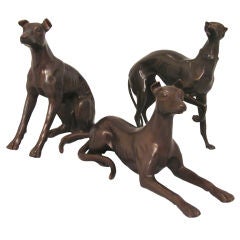 Vintage Contemporary Bronze Grouping of Three Greyhounds