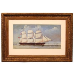 English Watercolor of a  Sailing Ship