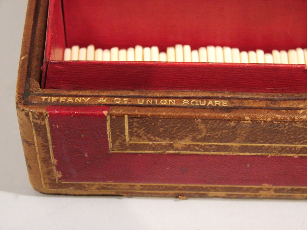 American Leather Boxed Ivory Game Markers signed Tiffany Union Square
