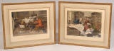 Antique Pair Legal Themed Colored Engravings