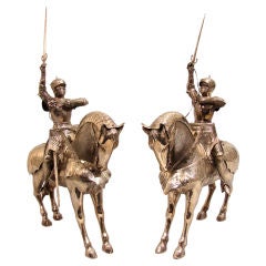Vintage Pair of Continental Silver Knights on Horseback