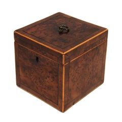 George III burr yew wood tea caddy of small size