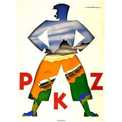 Vintage Original 1930s Swiss PKZ men’s fashion poster by Neukomm