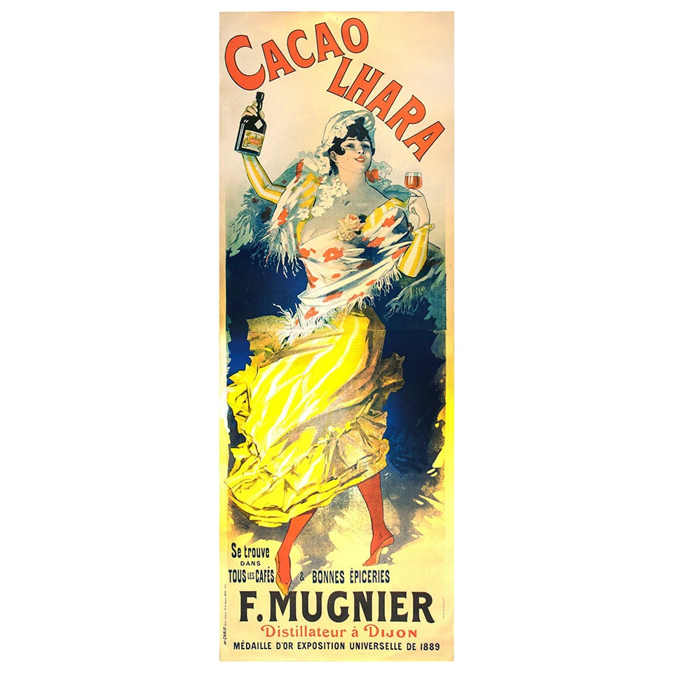 Original Jules Cheret Poster for Cacao Lhara by F. Mugnier