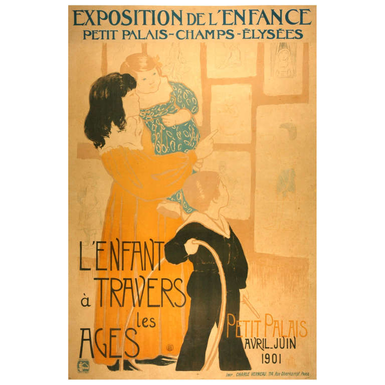 Dufau “L’Enfant a Travers les Ages, 1901 large antique French poster For Sale