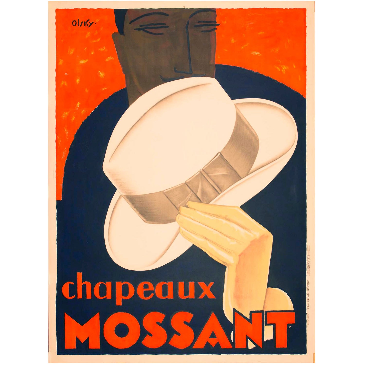 Original French Art Deco Chapeaux Mossant Poster by Olsky at 1stDibs