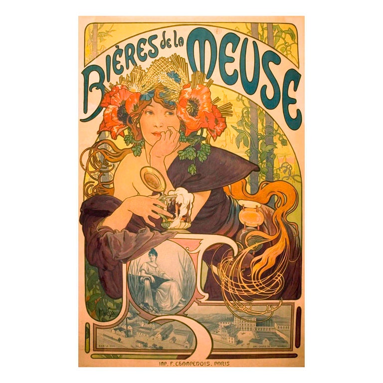 Original Art Nouveau poster by Mucha for Bieres de la Meuse at 1stDibs