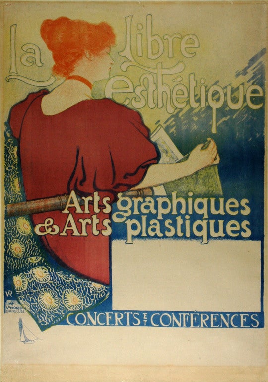 Both rare and historically important, this original poster is an excellent example of the important avant-garde painter Theo vanRysselberghe's graphic work and is a significant piece of Belgium Art Nouveau.
VanRysselberghe designed this