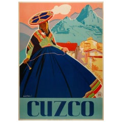 Original vintage Peruvian travel poster to Cuzco