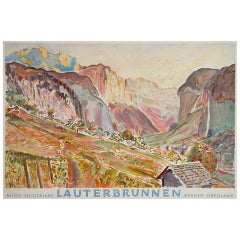 Original 1940s travel poster for Lauterbrunen in the Swiss Alps