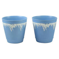 A Pair Of Wedgwood Blue & White Jasper Vases