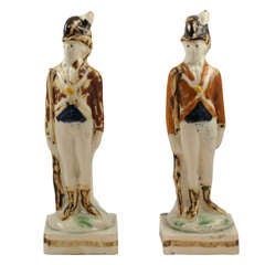 Antique Two English Creamware Figures Of Soldiers