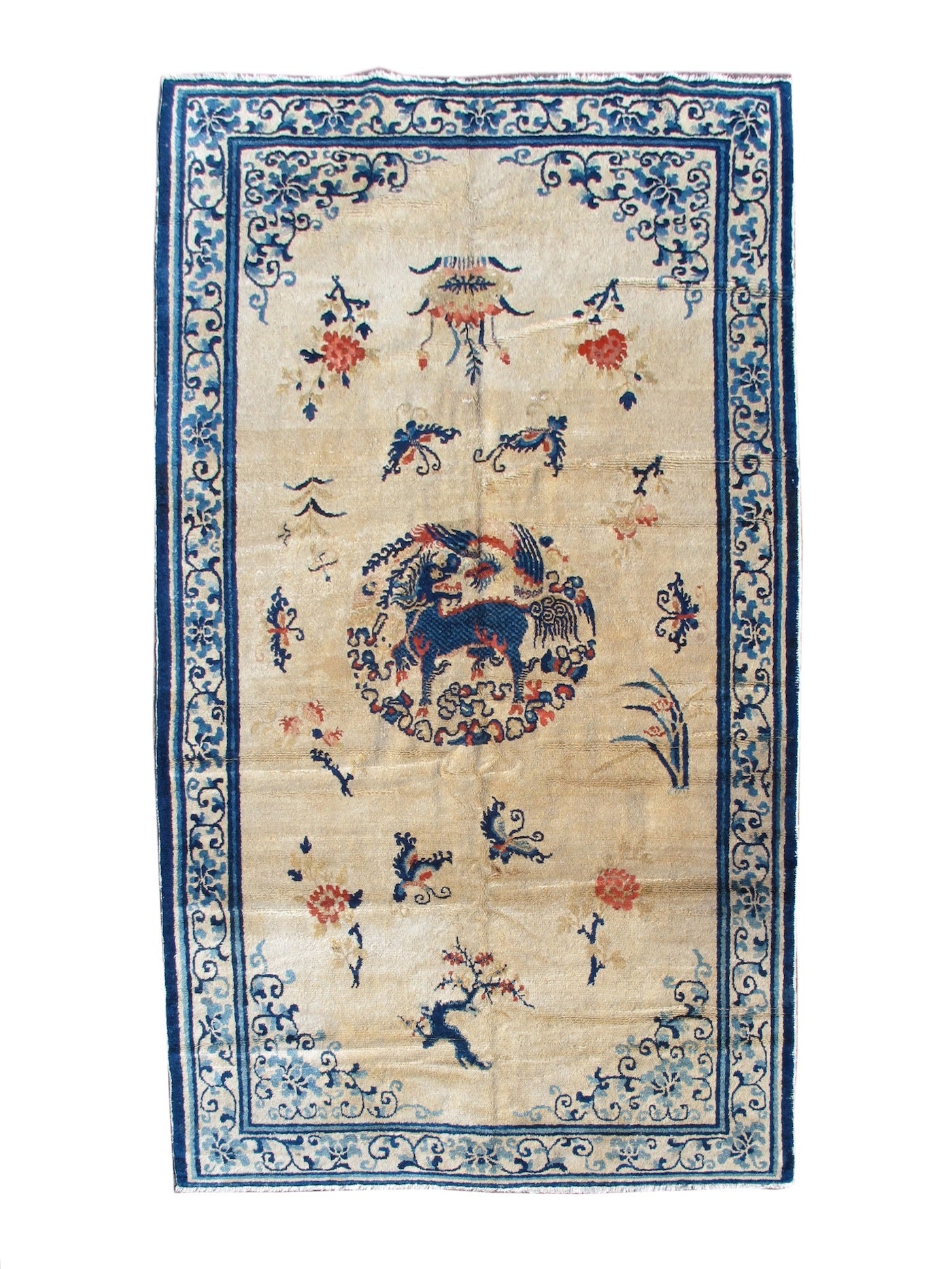 Mid 19th Century Ivory and Blue Ning Hsia Carpet