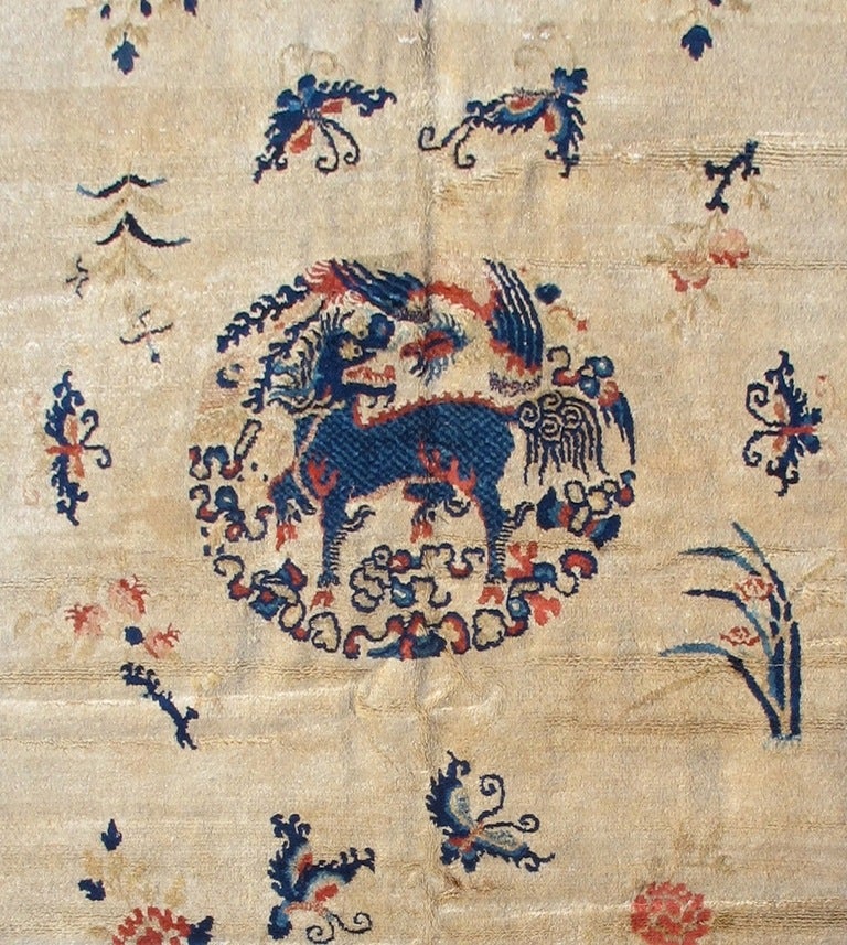 Chinese Mid 19th Century Ivory and Blue Ning Hsia Carpet
