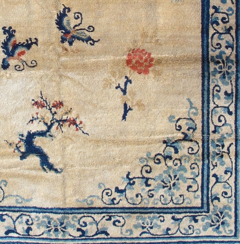 Wool Mid 19th Century Ivory and Blue Ning Hsia Carpet