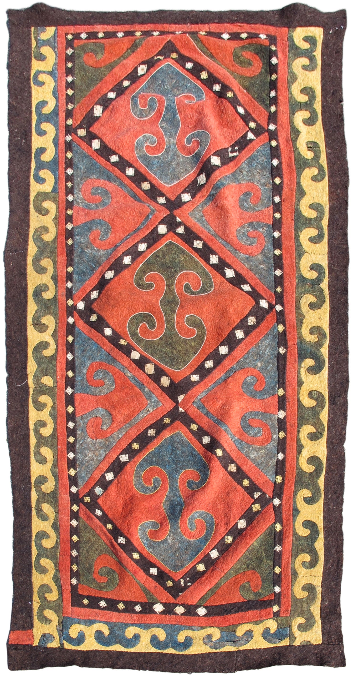 Early 20th Century Red and Blue Kyrgyz Felt Rug For Sale