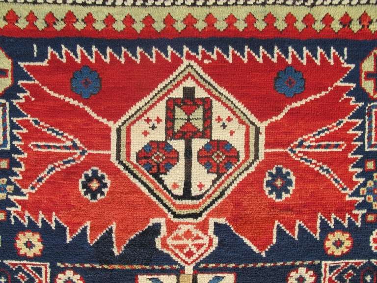 Late 19th Century Indigo Shirvan Long Rug with Red Palmettes 2