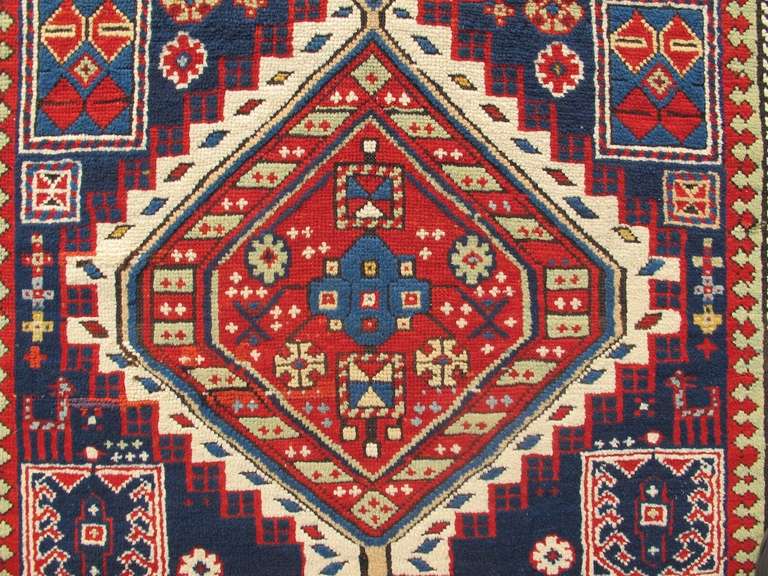 Late 19th Century Indigo Shirvan Long Rug with Red Palmettes 3