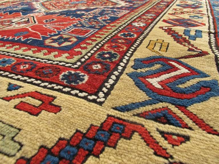 Late 19th Century Indigo Shirvan Long Rug with Red Palmettes In Excellent Condition In San Francisco, CA