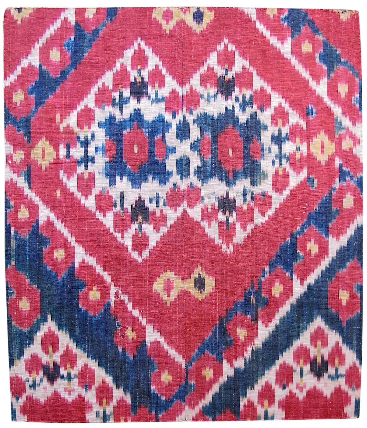 Roter usbekischer Seiden-Ikat-Fragment-Teppich aus dem späten 19. Jahrhundert