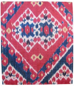 Antique Late 19th Century Red Uzbek Silk Ikat Fragment Rug