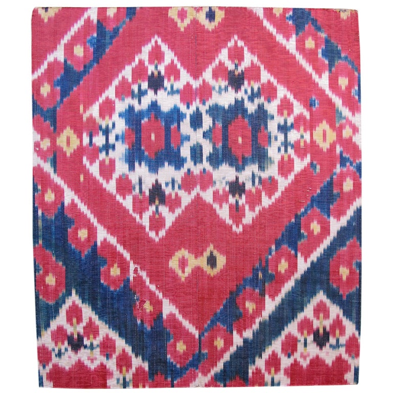 Late 19th Century Red Uzbek Silk Ikat Fragment Rug For Sale at 1stdibs