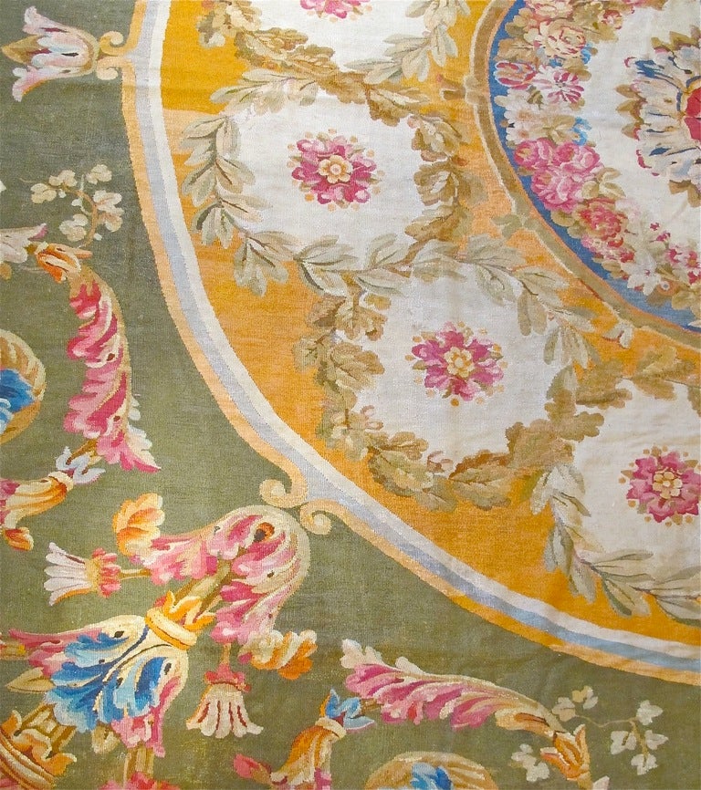 French 19th Century Persimmon-Gold Aubusson Carpet with Green Ground For Sale