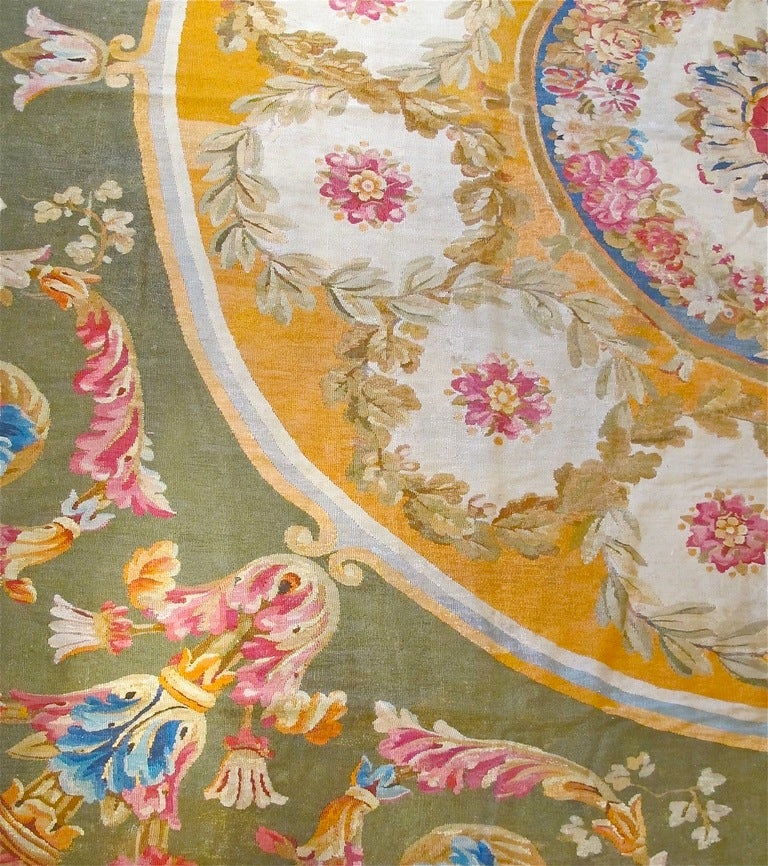 French Gold-Persimmon Aubusson Carpet with Green Ground, c. 1800 For Sale