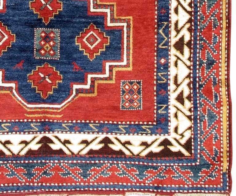 Wool Late 19th Century Borjalu Kazak Red and Blue Caucasian Prayer Rug