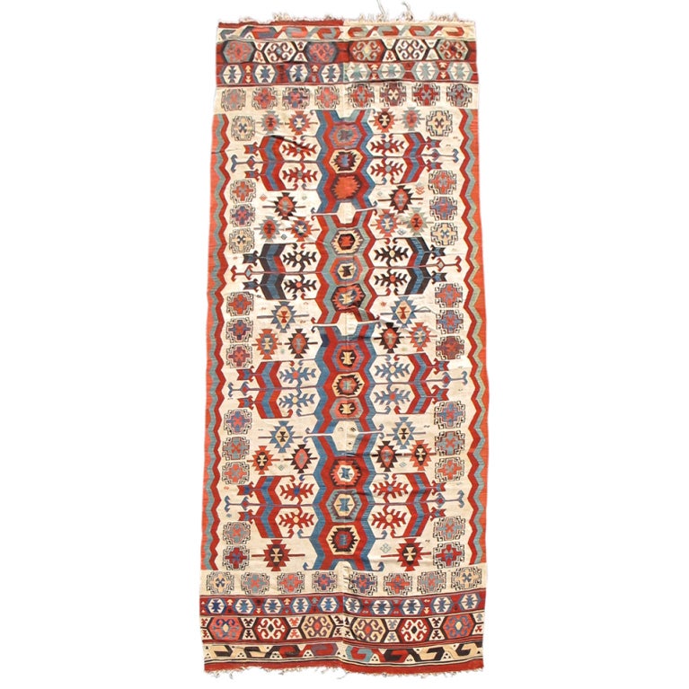 Mid 19th Century Ivory Konya Kilim Rug For Sale at 1stDibs