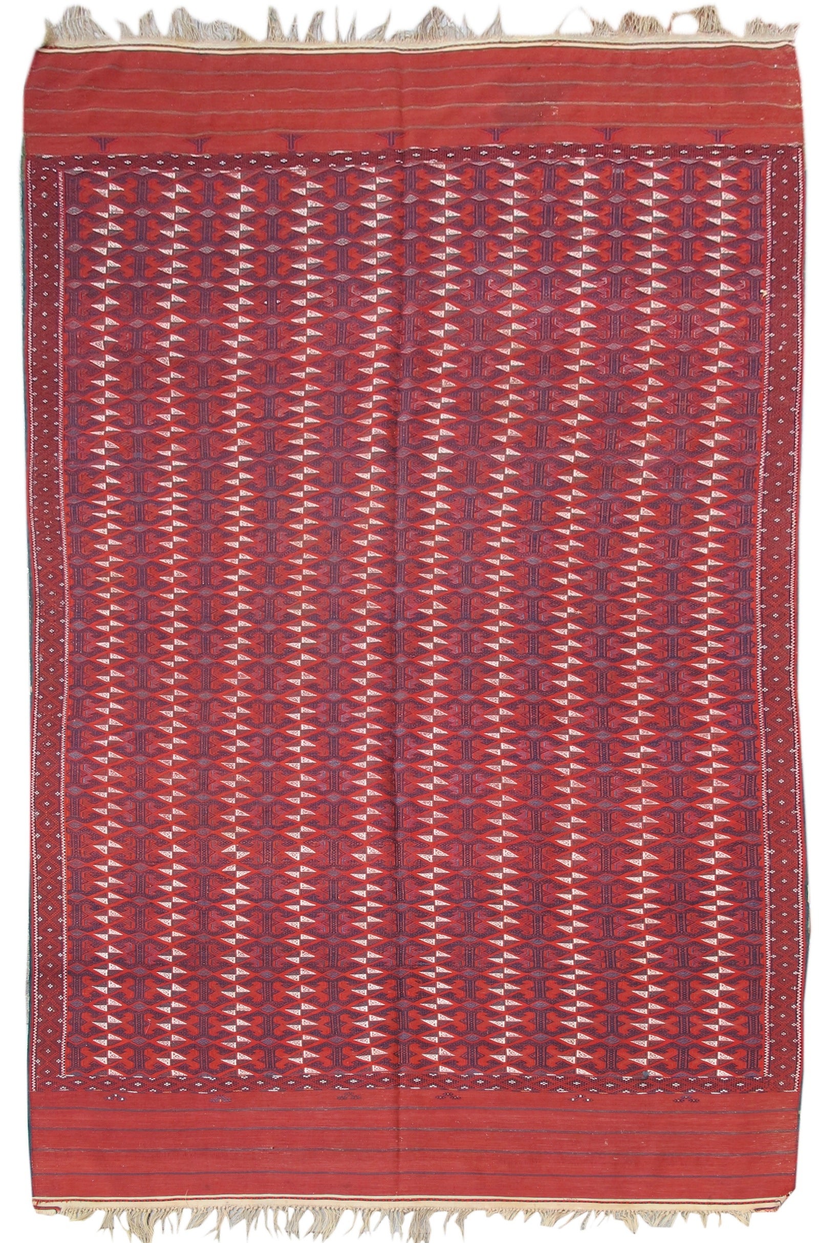 Red Turkmen Tekke Flat-Woven Main Carpet, Late 19th Century 