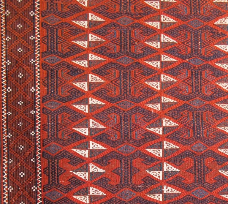 Wool Red Turkmen Tekke Flat-Woven Main Carpet, Late 19th Century  For Sale