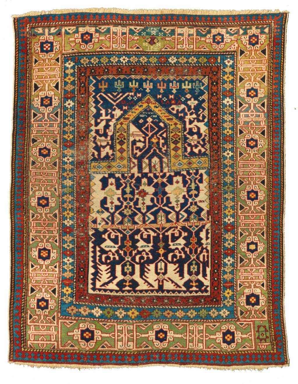 Mid 19th Century Caucasian Konagkend Prayer Rug with Pistachio and Sea Green Hue